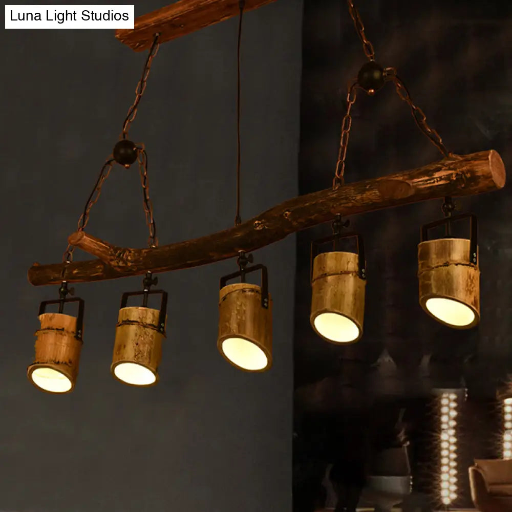DecorBites™ Farmhouse Bamboo Pendant Light- Wood Linear Island Lamp with 5 Lights, Ideal for Restaurants