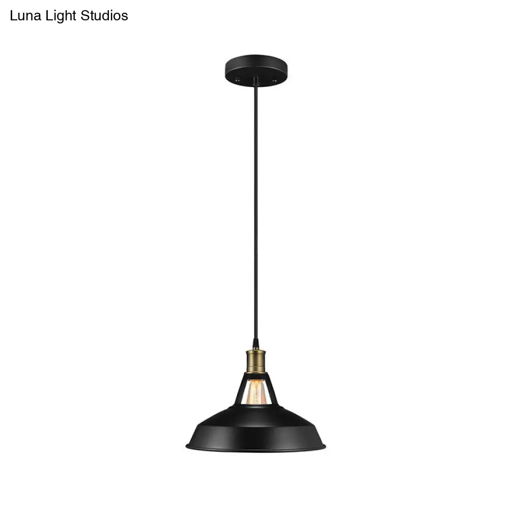 Farmhouse Barn Shade Pendant Lamp - Black Metallic Suspension Light for Dining Room