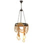 Farmhouse Beige 4-Head Chandelier with Rubber Tyre Pendant and Rope Cord