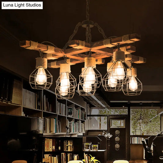 Farmhouse Beige Metal Chandelier Lighting - 8-Light Globe Ceiling Fixture