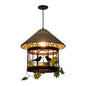 Farmhouse Birdcage Metal Pendant Ceiling Light - 1 Head Dining Room Rope Down Lighting in Beige