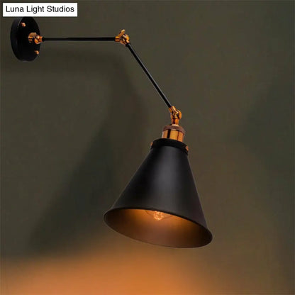 DecorBites™ Farmhouse Bistro Wall Lamp: Adjustable 1-Light Fixture with Black Iron Shade