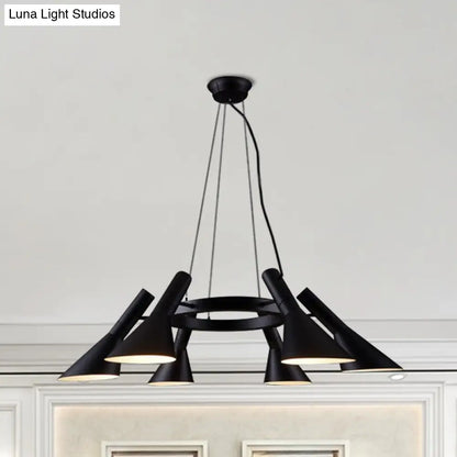 Farmhouse Black 6-Bulb Chandelier with Metal Flared Ring Design - Stylish Suspension Lighting for Bedroom