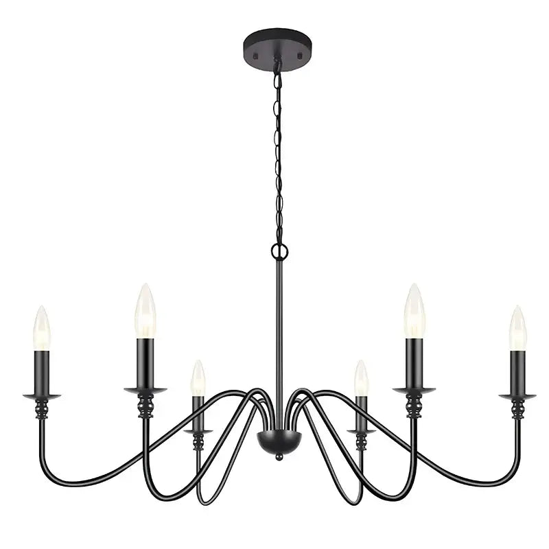 Farmhouse decorbites black 6-light wrought iron chandelier with candle-style bulbs for dining room lighting decor