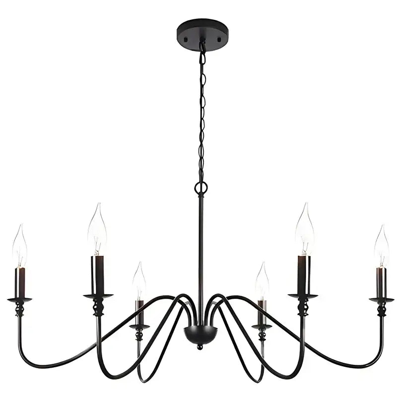 Farmhouse black 6-light chandelier with wrought iron frame and candle-style bulbs by decorbites black for dining room decor