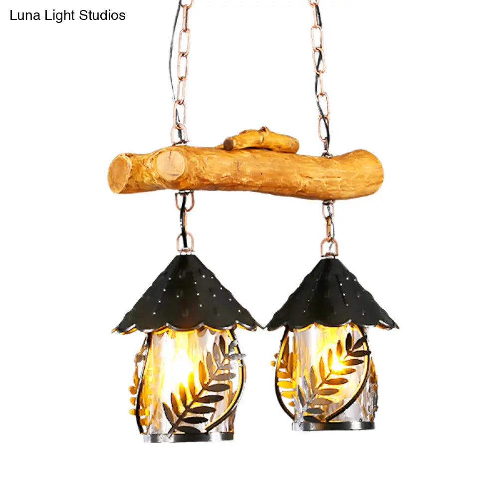 DecorBites™ Farmhouse Black Hanging Lamp for Restaurant Island Lighting with 3 Lights, Cylinder White Fabric/Clear Glass Shade