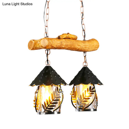 DecorBites™ Farmhouse Black Hanging Lamp for Restaurant Island Lighting with 3 Lights, Cylinder White Fabric/Clear Glass Shade