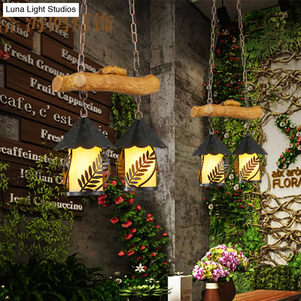 DecorBites™ Farmhouse Black Hanging Lamp for Restaurant Island Lighting with 3 Lights, Cylinder White Fabric/Clear Glass Shade