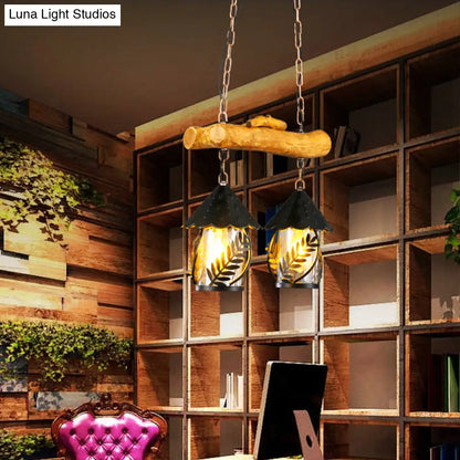 DecorBites™ Farmhouse Black Hanging Lamp for Restaurant Island Lighting with 3 Lights, Cylinder White Fabric/Clear Glass Shade