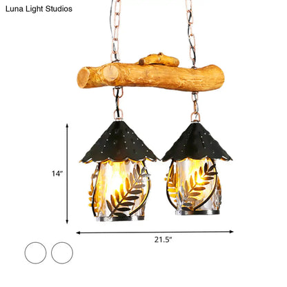 DecorBites™ Farmhouse Black Hanging Lamp for Restaurant Island Lighting with 3 Lights, Cylinder White Fabric/Clear Glass Shade