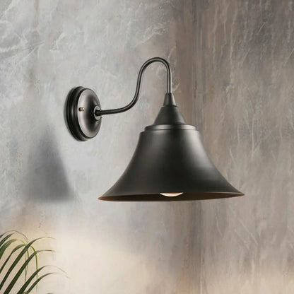 DecorBites™ Farmhouse Black Iron Gooseneck Wall Lamp with Bell Shade and Single Bulb