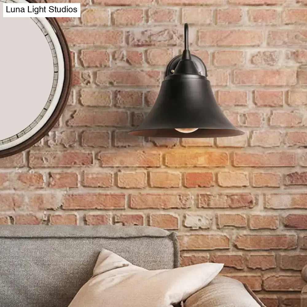 DecorBites™ Farmhouse Black Iron Gooseneck Wall Lamp with Bell Shade and Single Bulb