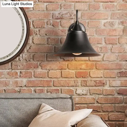 DecorBites™ Farmhouse Black Iron Gooseneck Wall Lamp with Bell Shade and Single Bulb
