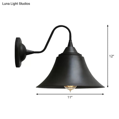 DecorBites™ Farmhouse Black Iron Gooseneck Wall Lamp with Bell Shade and Single Bulb