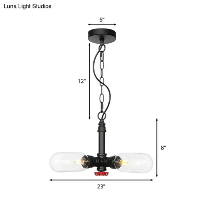 Farmhouse Black LED Pendant Chandelier with Amber/Clear Glass Capsules - 4 Lights