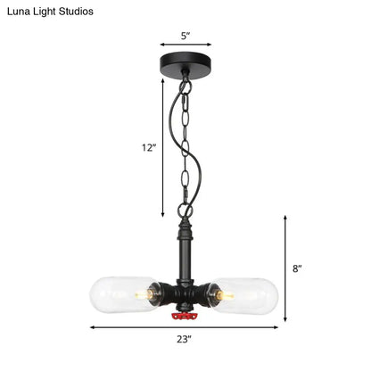 Farmhouse Black LED Pendant Chandelier with Amber/Clear Glass Capsules - 4 Lights