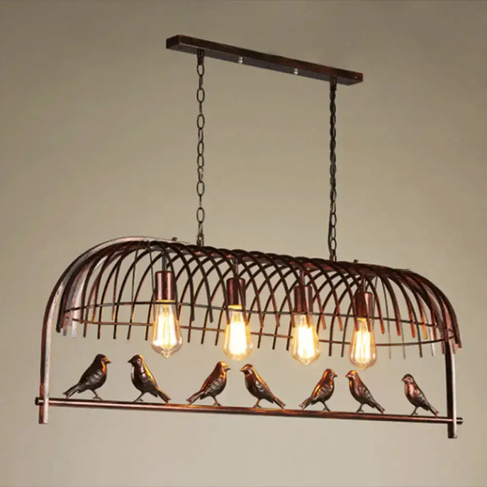 Farmhouse black metal birdcage light fixture with bronze frame and bird figurines for dining room ceiling light fixture