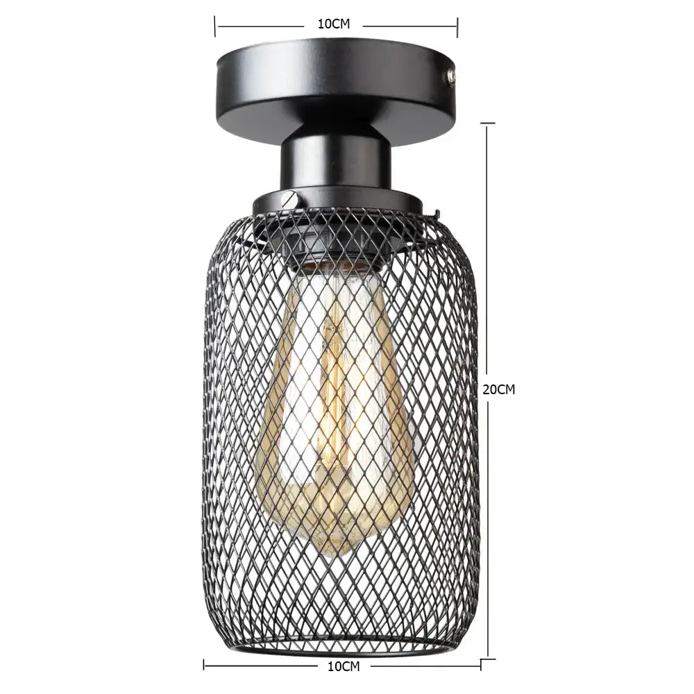 Farmhouse black metal cage ceiling light with vintage bulb featuring decorbites black metal mesh design for bedroom decor