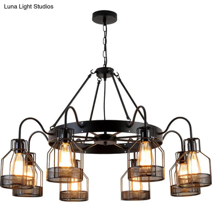 Farmhouse Black Metal Chandelier Light Fixture - 6/8 Heads Bell Hanging Lamp with Cage Style Frame