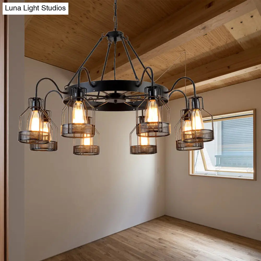 Farmhouse Black Metal Chandelier Light Fixture - 6/8 Heads Bell Hanging Lamp with Cage Style Frame