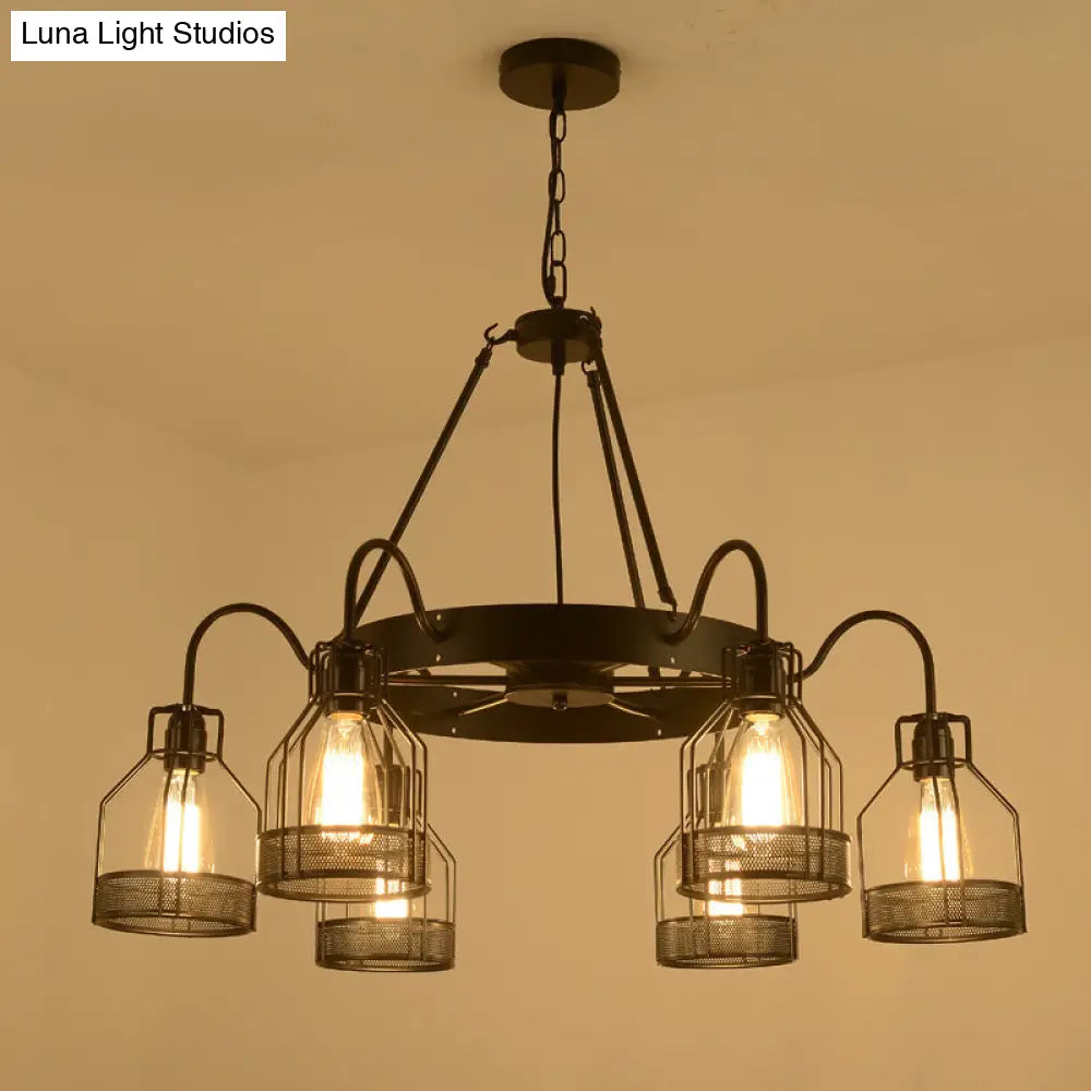 Farmhouse Black Metal Chandelier Light Fixture - 6/8 Heads Bell Hanging Lamp with Cage Style Frame