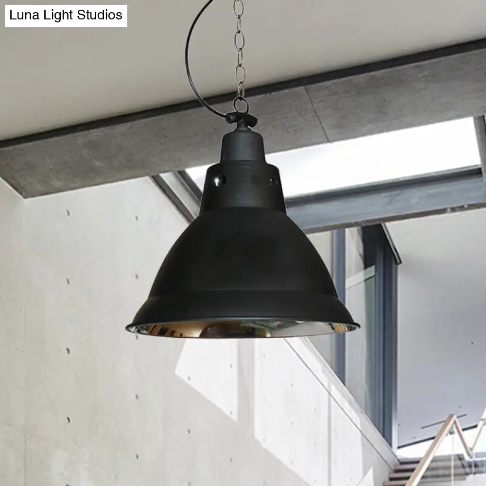 Farmhouse Black Metal Dome Pendant Light with Chain - 12" W