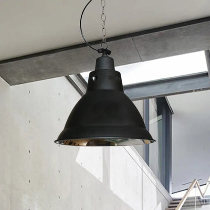 Farmhouse Black Metal Dome Pendant Light with Chain - 12" W