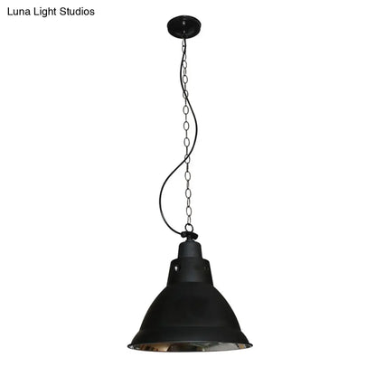 Farmhouse Black Metal Dome Pendant Light with Chain - 12" W