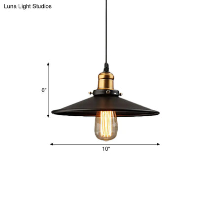 Farmhouse Black Metal Pendant Light Fixture – Wide Flare Ceiling Suspension Lamp with 1 Light