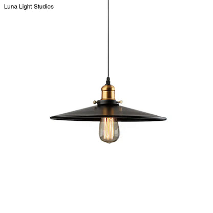 Farmhouse Black Metal Pendant Light Fixture – Wide Flare Ceiling Suspension Lamp with 1 Light