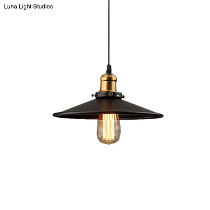 Farmhouse Black Metal Pendant Light Fixture – Wide Flare Ceiling Suspension Lamp with 1 Light