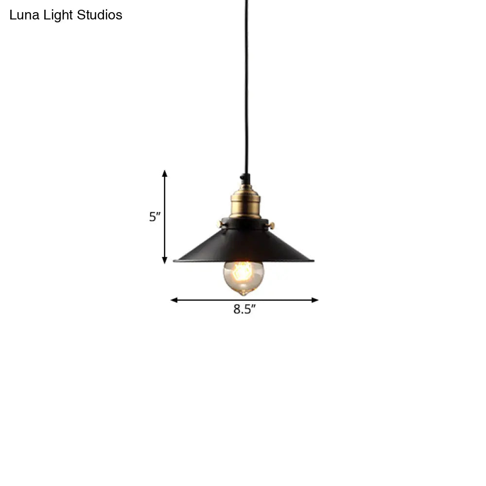 Farmhouse Black Metal Pendant Light Fixture – Wide Flare Ceiling Suspension Lamp with 1 Light