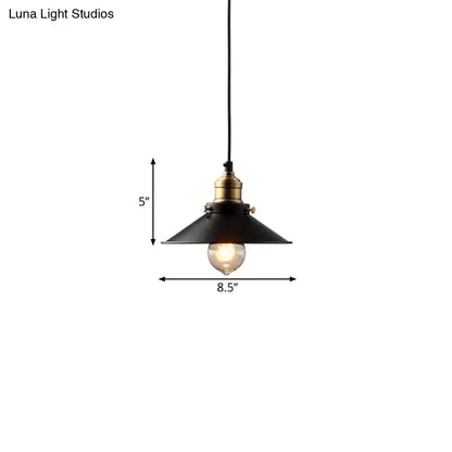 Farmhouse Black Metal Pendant Light Fixture – Wide Flare Ceiling Suspension Lamp with 1 Light