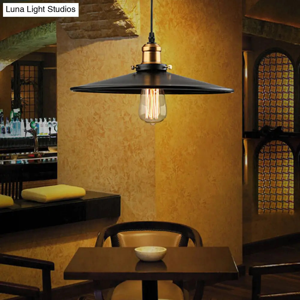 Farmhouse Black Metal Pendant Light Fixture – Wide Flare Ceiling Suspension Lamp with 1 Light