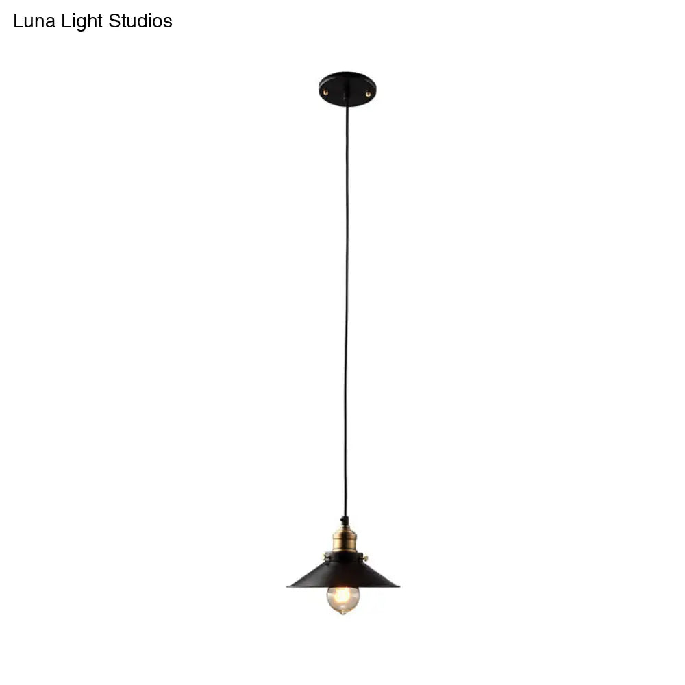 Farmhouse Black Metal Pendant Light Fixture – Wide Flare Ceiling Suspension Lamp with 1 Light