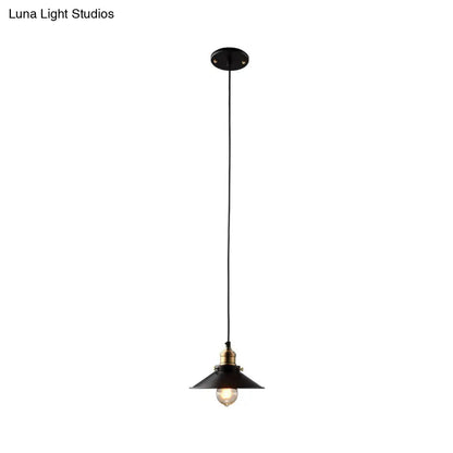 Farmhouse Black Metal Pendant Light Fixture – Wide Flare Ceiling Suspension Lamp with 1 Light