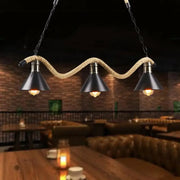 Industrial-style three-light pendant lamp with black metal shades and natural rope suspension farmhouse style 220v-240v 110v-120v