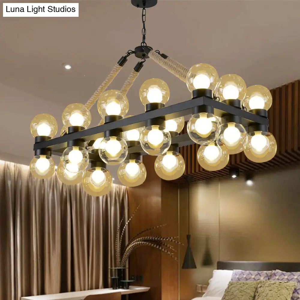 DecorBites™ Farmhouse Black Pendant Light with 24 Cognac Glass Hanging Island Lights for Dining Room