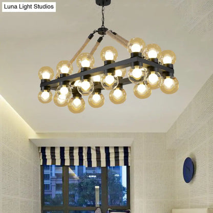 DecorBites™ Farmhouse Black Pendant Light with 24 Cognac Glass Hanging Island Lights for Dining Room