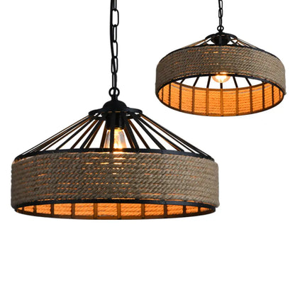 Farmhouse Black Rope Pendant Light Kit - Cone Cage Iron Lamp for Dining Room - 3 Sizes Available