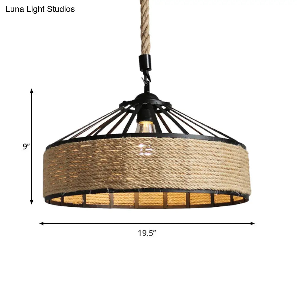 Farmhouse Black Rope Pendant Light Kit - Cone Cage Iron Lamp for Dining Room - 3 Sizes Available