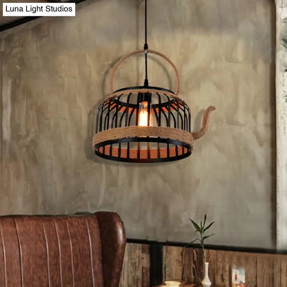 Farmhouse Black Teapot Pendant Light for Dining Room - Elegant Hanging Lamp