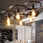 Farmhouse Black Wheel Chandelier Pendant Lamp (3/6-Light Iron Hanging Bistro Ceiling Fixture)