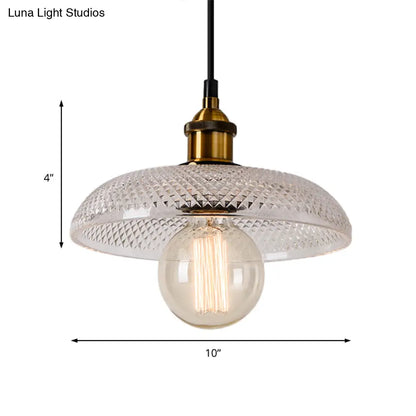 Farmhouse Brass Dome Pendant Ceiling Light with Clear Prismatic Glass for Dining Room - 1 Light, 8"/10