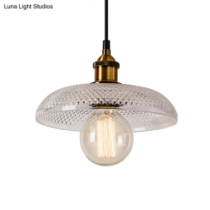 Farmhouse Brass Dome Pendant Ceiling Light with Clear Prismatic Glass for Dining Room - 1 Light, 8"/10