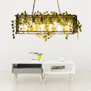 Decorbites farmhouse style bronze wrought iron rectangular hanging lamp with 6 warm bulbs and green ivy for restaurants 220v-240v 110v-120v