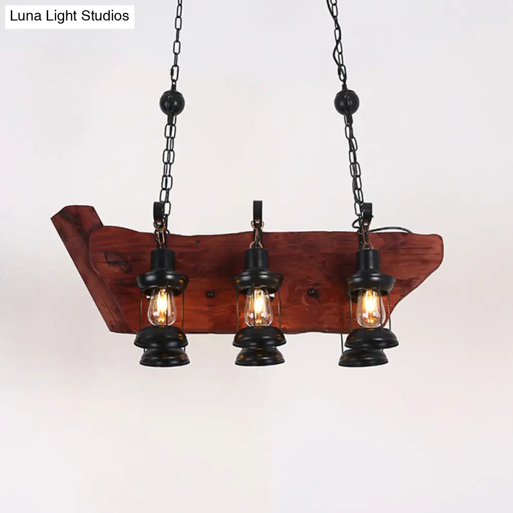 DecorBites™ Farmhouse Brown Lantern Pendant Lamp with Clear Glass and Multiple Wood Arm Designs - Island Light with 2/6/8 Lights