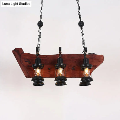 DecorBites™ Farmhouse Brown Lantern Pendant Lamp with Clear Glass and Multiple Wood Arm Designs - Island Light with 2/6/8 Lights