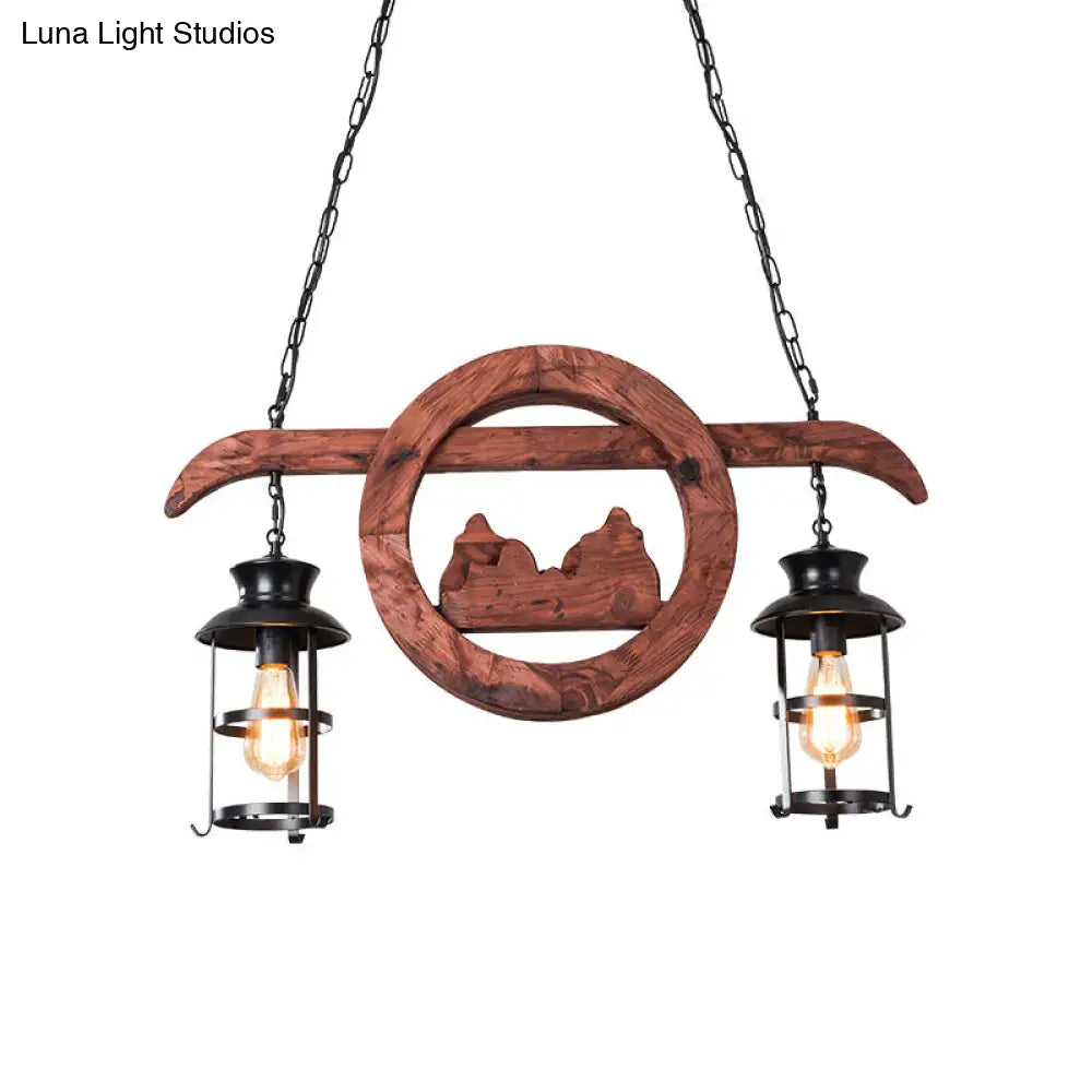 DecorBites™ Farmhouse Brown Lantern Pendant Lamp with Clear Glass and Multiple Wood Arm Designs - Island Light with 2/6/8 Lights