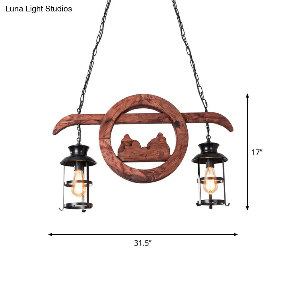 DecorBites™ Farmhouse Brown Lantern Pendant Lamp with Clear Glass and Multiple Wood Arm Designs - Island Light with 2/6/8 Lights